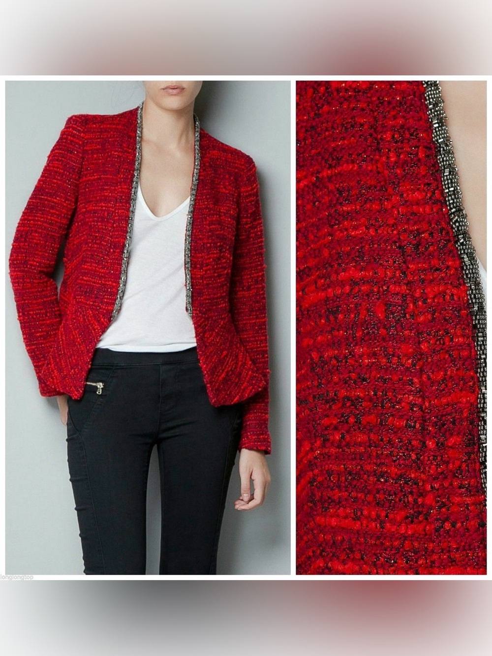 ZARA VERY RARE BLAZER FANTASY BOUCLE RED w/ METAL ACCENTS Size Medium
